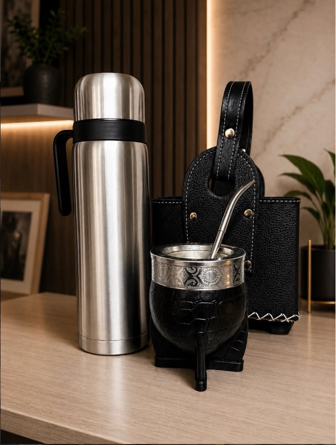 Set de mate imperial, termo de acero y matero de cuero